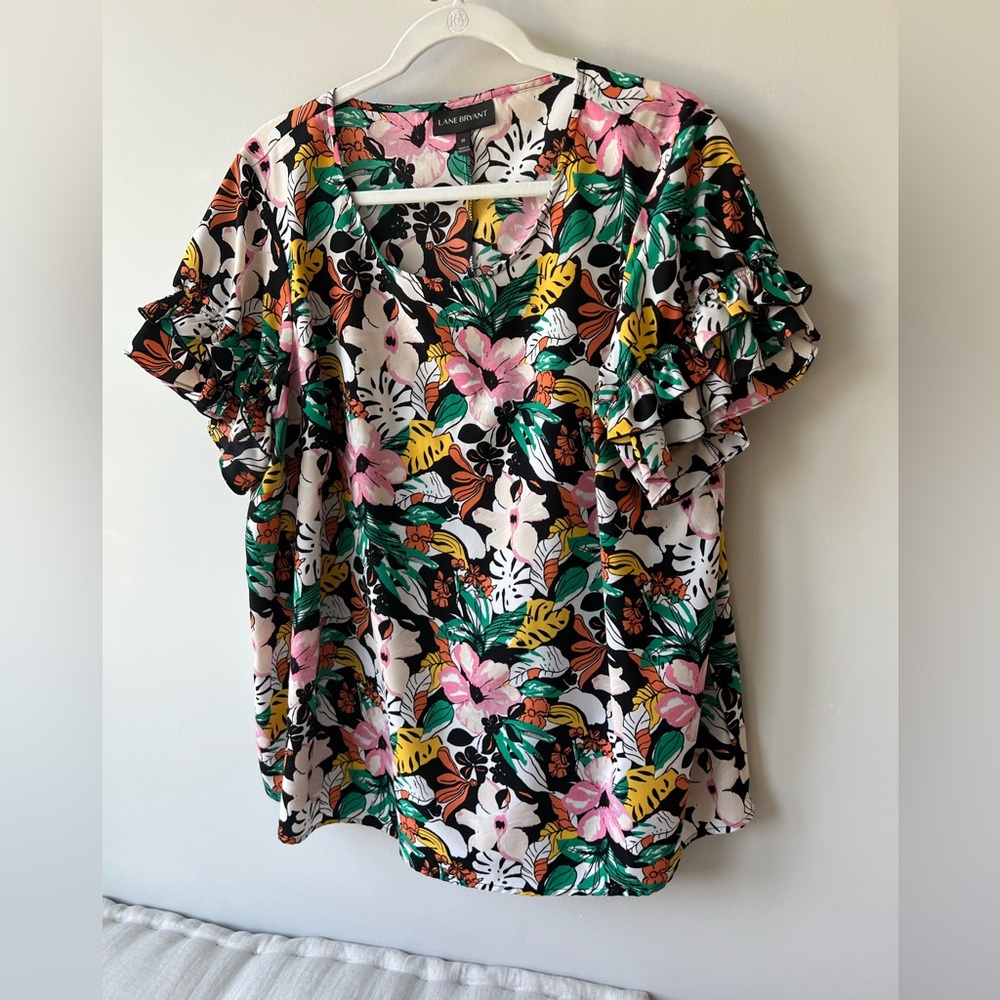 Lane Bryant Short Sleeve Ruffle Floral Blouse